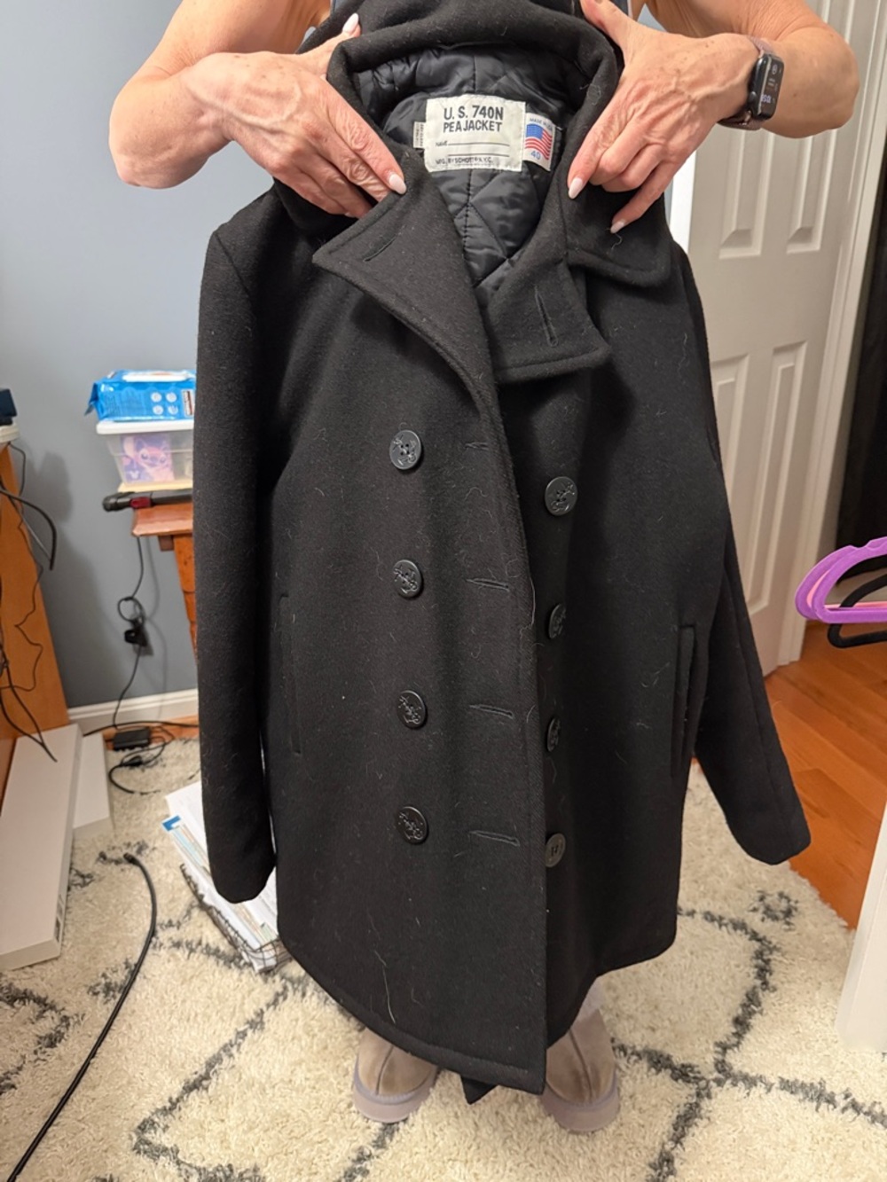 Scott Black Quilted-Lined Pea Jacket